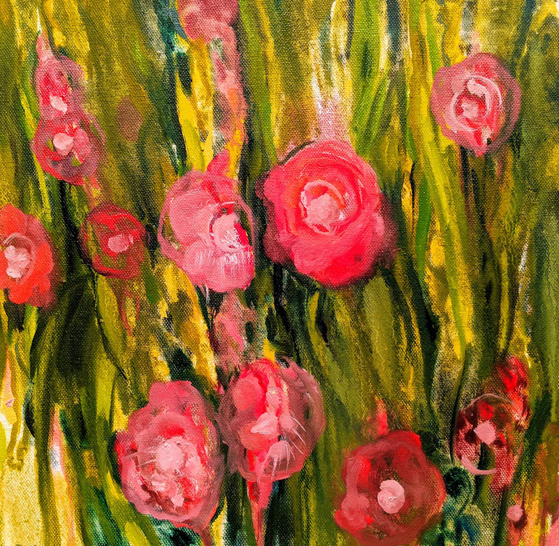 Stemmed Wildflowers, oil wash drawing on canvas, 12 x 12