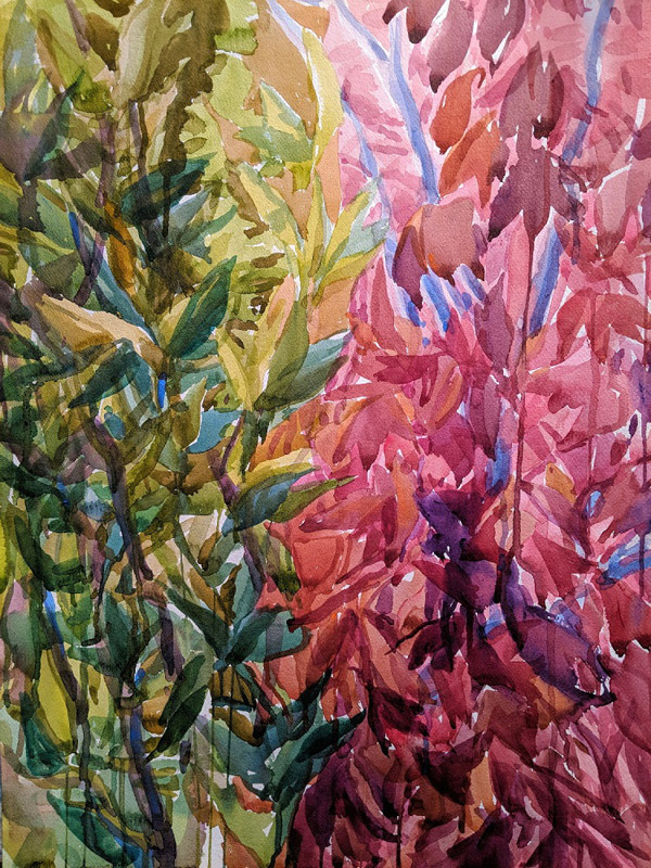 Red and Green Leaves, watercolor, 24 x 18