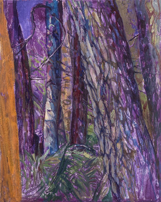 Purple Shadows in the Bark, oil on panel, 24 x 16