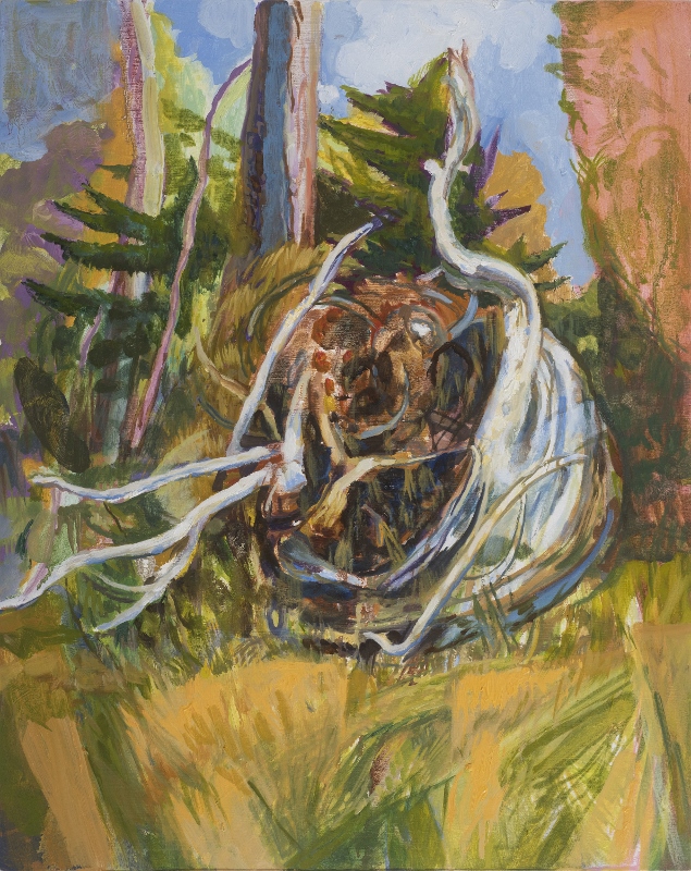 Spiraling Roots in the Woods, oil on panel, 20 x 16