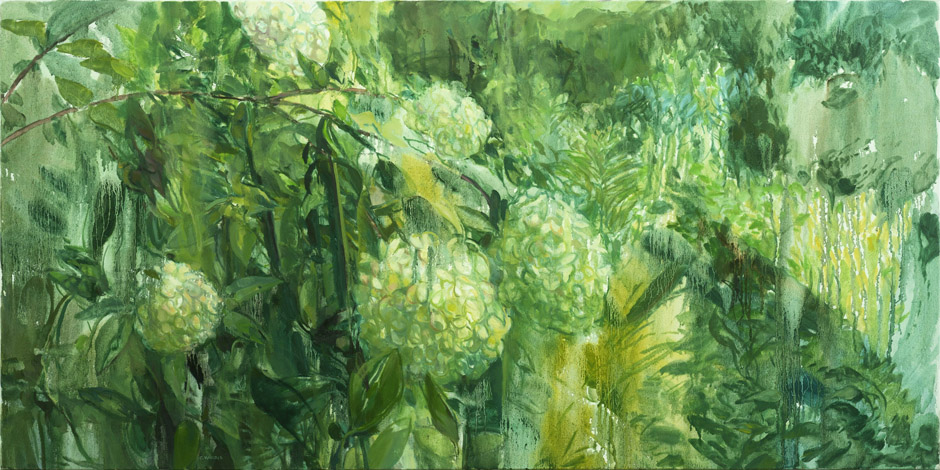 A Garden of Elegance and Life, oil on canvas, 24 x 48