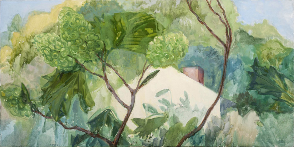 Through a Curtain of Leaves, oil on canvas, 24 x 48