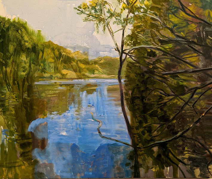 Charles River Flowing Around Newton, oil on canvas, 20 x 24