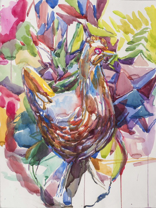 Rooster Circus, watercolor, 24 x 18