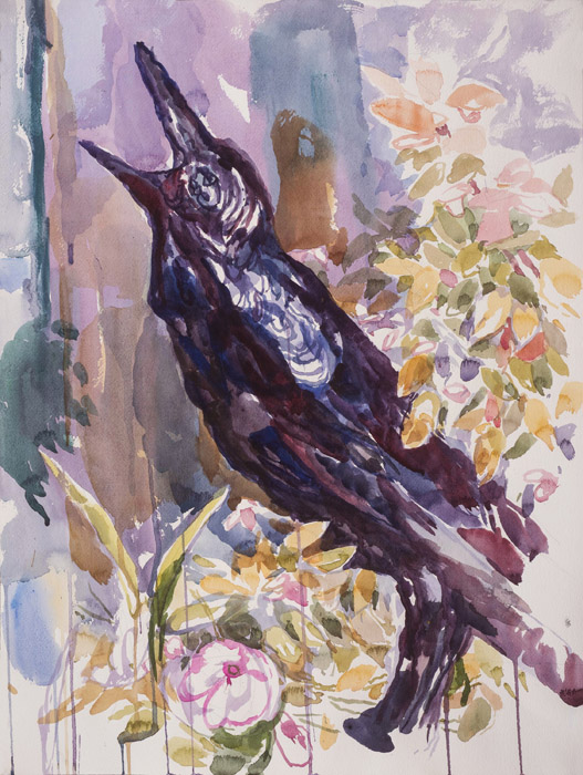 The Raven Speaks Out, watercolor, 24 x 18