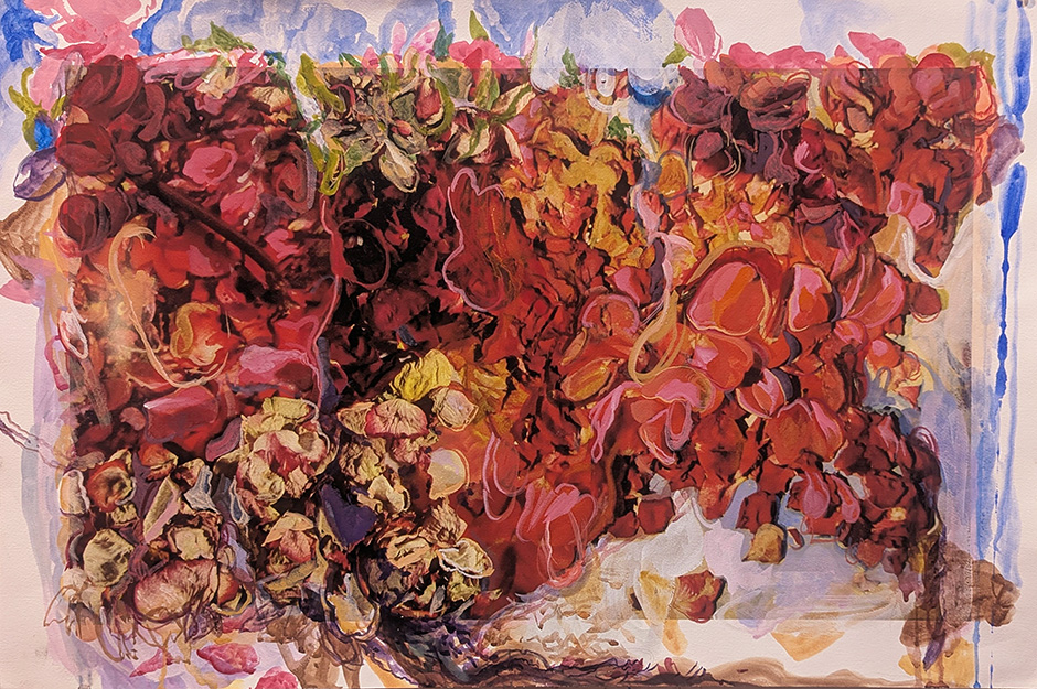 Petal Island, gouache over my printed photograph, 20.5 x 31”