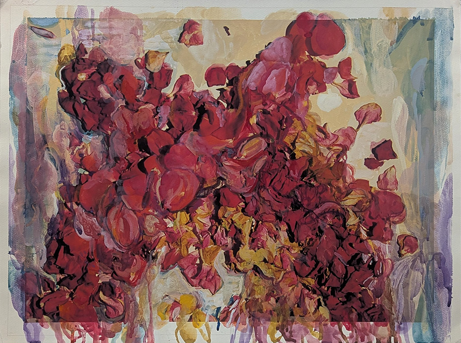 Petal Island Mapping, gouache over my printed photograph, 19 x 25”