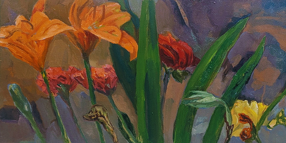 Garden Cuttings in Maine, oil on canvas, 10 x 20
